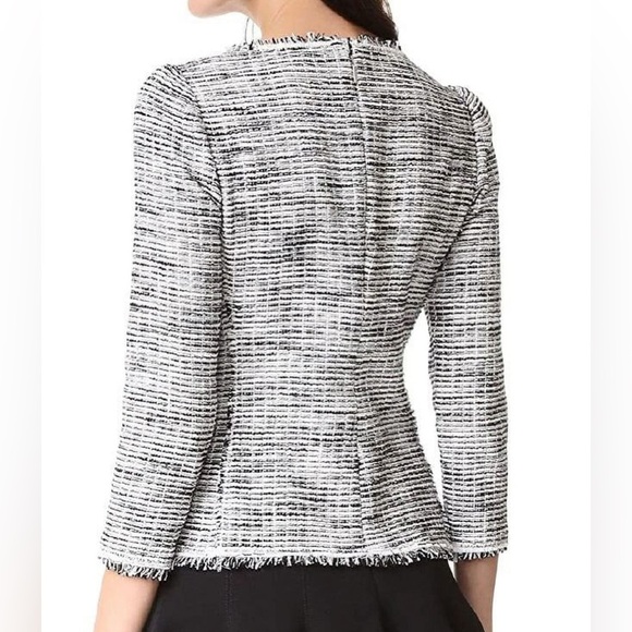 Rebecca Taylor Boucle Tweed Top 3/4 Sleeves Black White Cotton Blend Size 8 - Picture 15 of 15